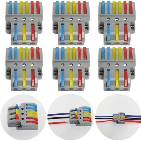 Terminales de conexión, 6 unidades de conectores eléctricos con palanca de actuación, terminal eléctrica automática compacta, 3 entradas y 6 salidas, con tornillos de montaje