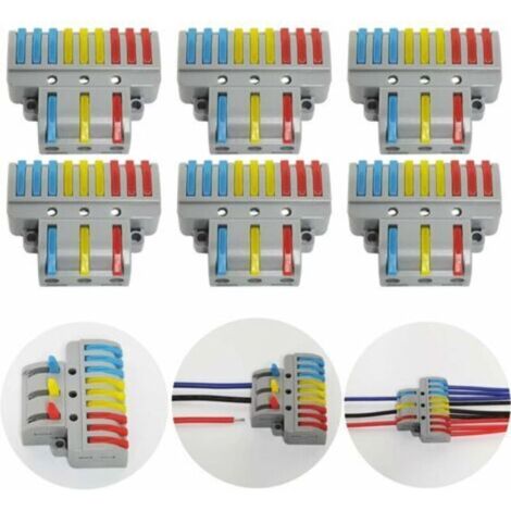 Terminali di connessione, 6 connettori elettrici con leva di azionamento, terminale di connessione elettrica automatico compatto, 3 ingressi 9 uscite