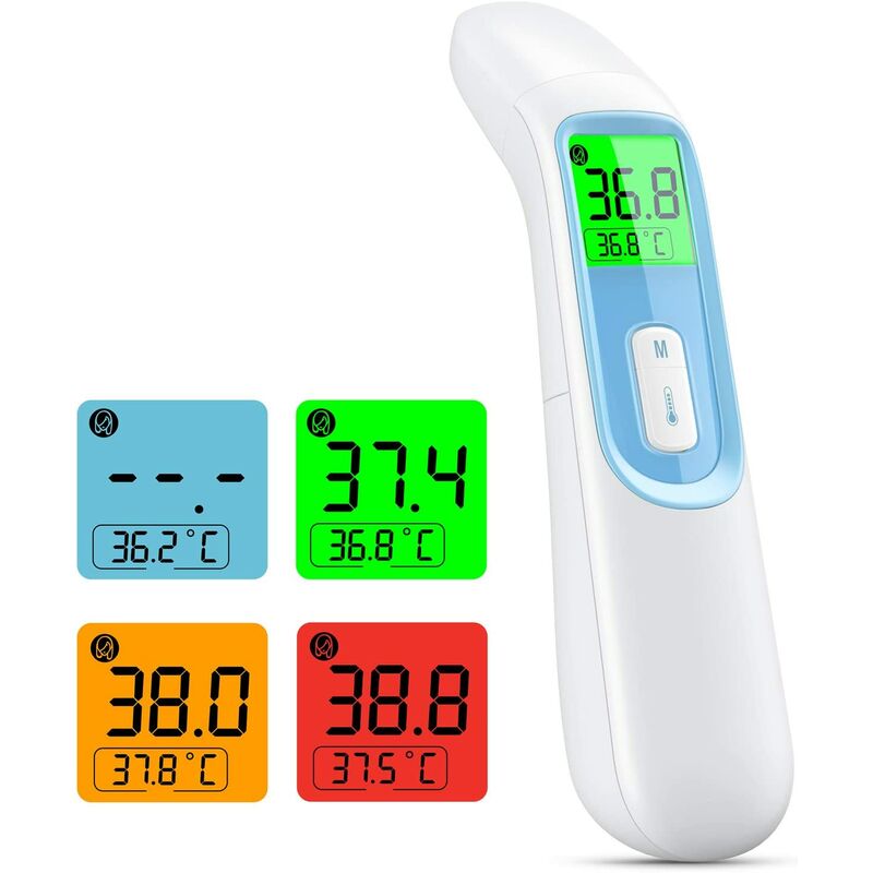 

Abcrital - Termómetro 4 en 1 sin contacto termómetro de frente para adultos con alerta de fiebre, pantalla lcd, termómetro infrarrojo adultos niños