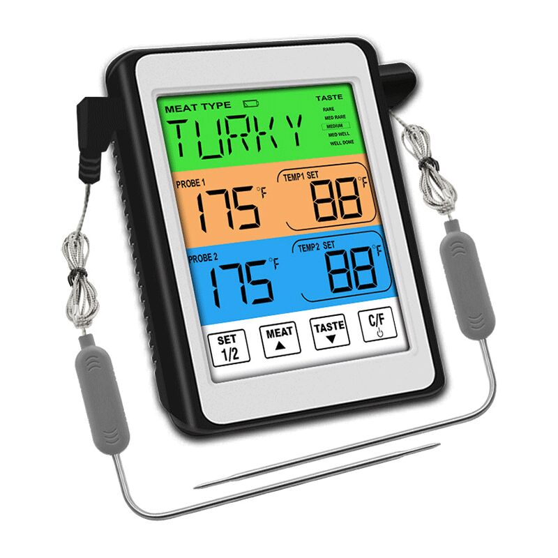 

Thsinde - Termómetro de cocina, termómetro de cocina impermeable para horno con sonda larga doble y temporizador, termómetro de cocina de barbacoa