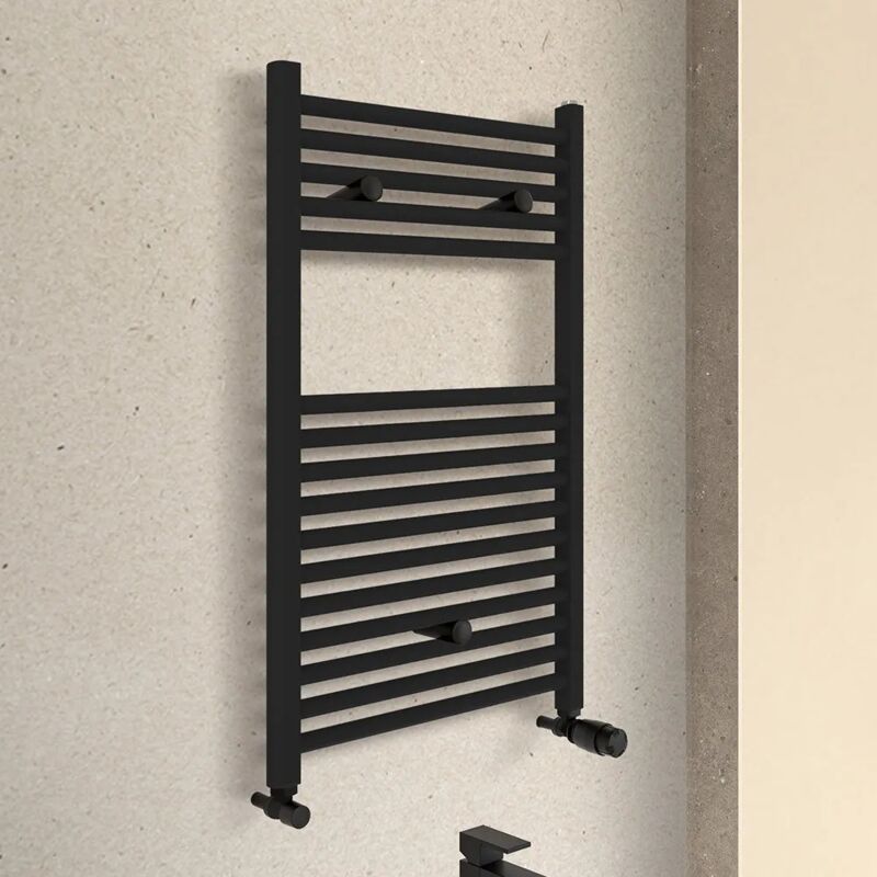 Termoarredo Design Nero Opaco L 50x77 Interasse 45 Cm Completo Di V...