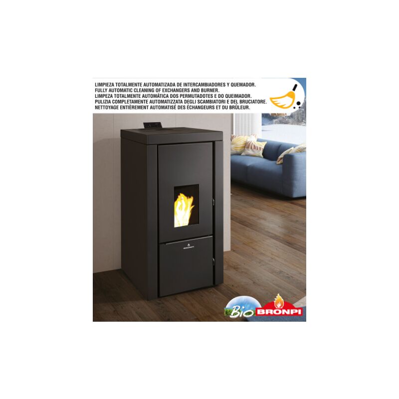 

Termoestufa Multifuel Pellet-Hueso Aceituna Bronpi Modelo Carlota 21 Kw Negro