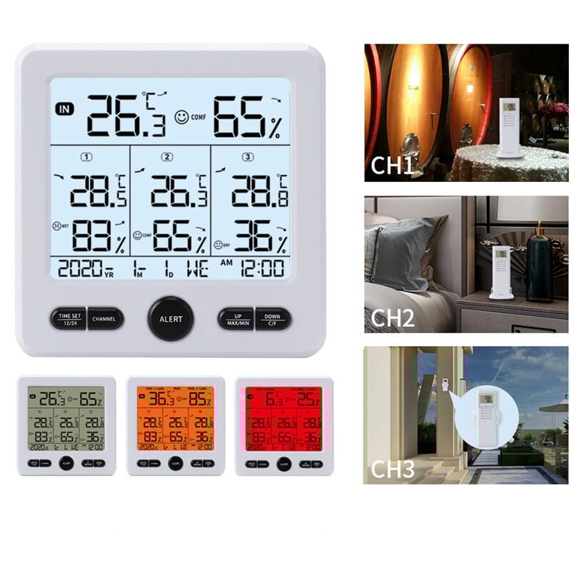 

Termohigrometro digital inalambrico para interiores y exteriores, estaciones meteorologicas con monitor de temperatura y humedad,Blanco