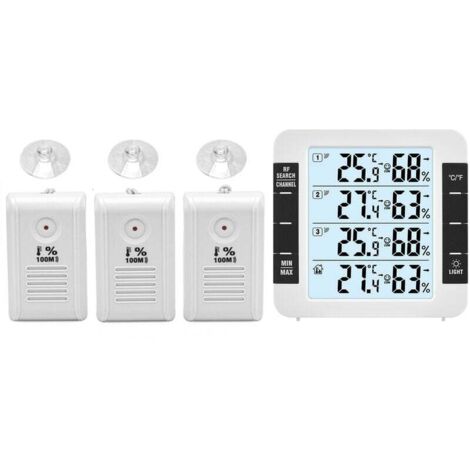 Termohigrómetro digital para interiores y exteriores de 3 canales con sensor remoto de 328 pies/100 m, termómetro retroiluminado, medidor de humedad, monitor de temperatura y humedad de nivel cómodo c