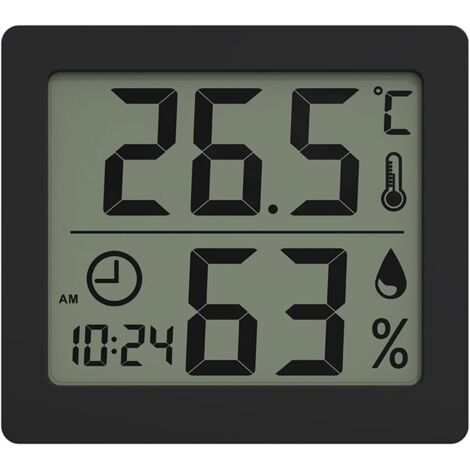 Termohigrómetro preciso para el cuidado de mascotas y la decoración de habitaciones infantiles, color negro.