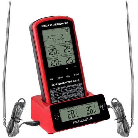 Termometri per carne - Termometro wireless a lettura istantanea con modalità di cottura digitali/doppie sonde, ideale per alimenti/carne/barbecue, rosso