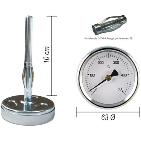 Termometro Per Forno A Legna E Barbecue 0-600°C - Con Sonda In Acciaio Inox E Flangia A 3 Fori - Foto 7
