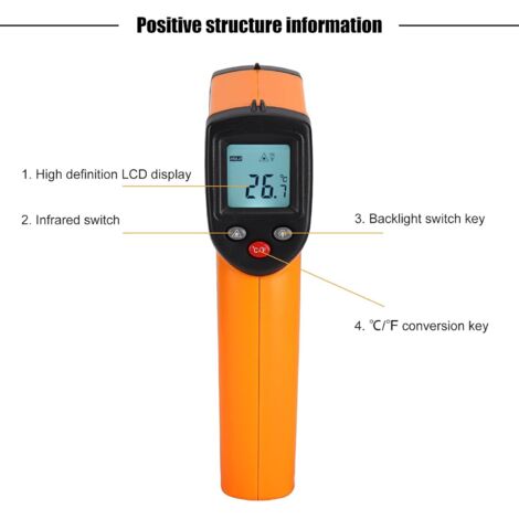 Termometro a infrarossi, -50℃400℃(-58℉986℃) Termometro a infrarossi laser digitale con display LCD, pistola per temperatura senza contatto per cucina industriale