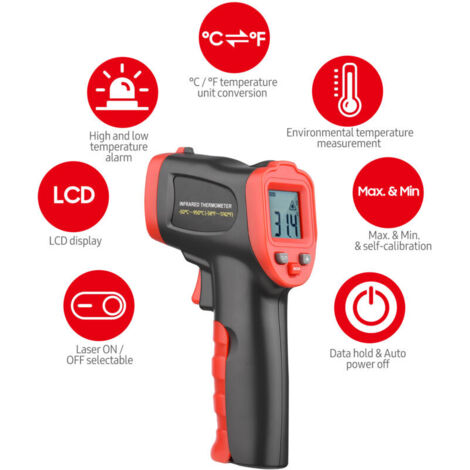 Termometro a infrarossi multifunzione portatile SJLERST con anello laser monocromatico, pistola per la misurazione della temperatura industriale senza contatto e senza batteria WT326D (-50℃～950℃/-58℉～