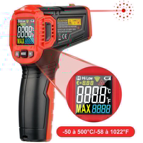 Termometro a infrarossi Ottica 12:1 -50 a +500 °C Pirometro, Ultrixe Digitale Laser Temperatura con Schermo LCD per Cucina, Pizza, Congelatore, Cibo, industriale (Non per Umani), Batteria non Inclusa