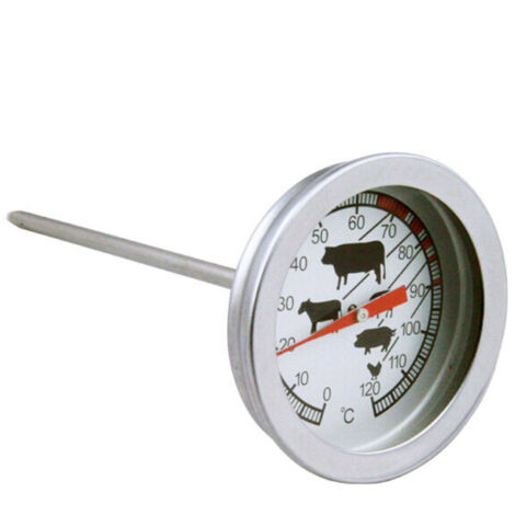 Termómetro analógico resistente al calor para cocinar, asar, asar a la parrilla, ahumar, para usar como soporte para ollas, asador, 0 °C - 120 °C