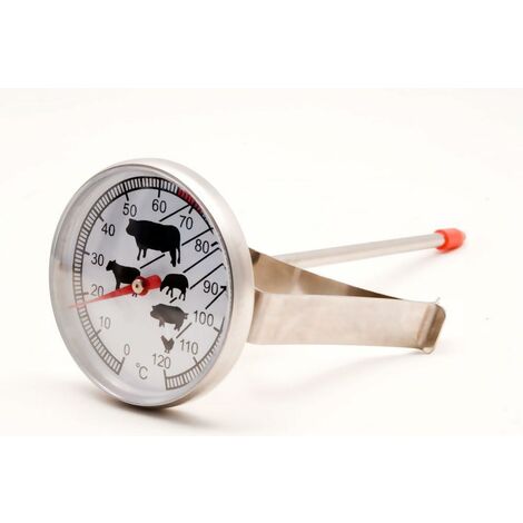 Termómetro analógico resistente al calor para cocinar, asar, asar a la parrilla, ahumar, soporte para ollas, barbacoa, asador, 0 °C - 120 °C