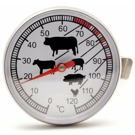 Termómetro analógico resistente al calor para cocinar, asar, asar, ahumar, agarraderas, barbacoas, asadores, 0 °C - 120 °C,