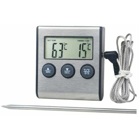 Termometro da cucina digitale con ampio display LCD, sonda lunga per grill, forno, cottura della carne, allarme, timer, strumento