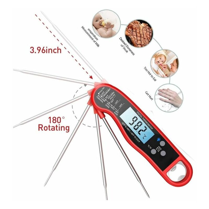 Image of Termometro da cucina, Termometro da cucina, Termometro per alimenti istantaneo 2 in 1 con forno extra e allarme con retroilluminazione LCD per