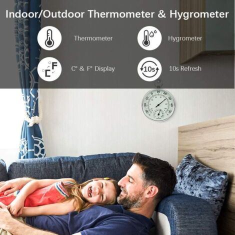 Termometro da interno/esterno da 10 cm con igrometro per interni/esterni per monitoraggio dell'aria condizionata - Indicatori di temperatura, umidità e temperatura