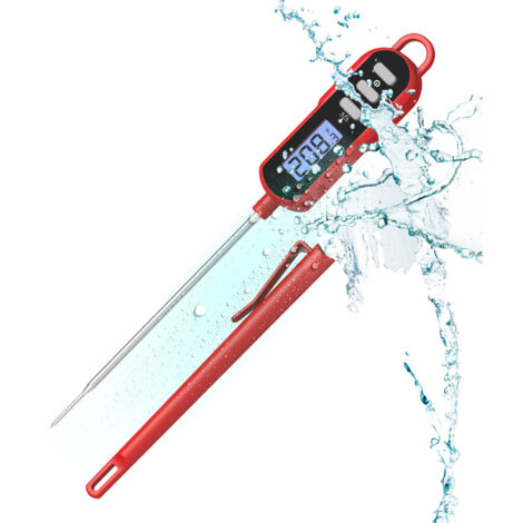 Termómetro de cocina, termómetro de cocina de lectura instantánea con sonda larga y pantalla LCD, resistente al agua IPX6 para cocinar, hornear, carne, bebidas calientes, barbacoa - rojo