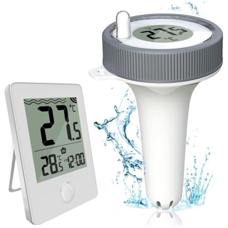 Termómetro de piscina, termómetro digital inalámbrico flotante de fácil lectura, termómetro para piscina, color blanco