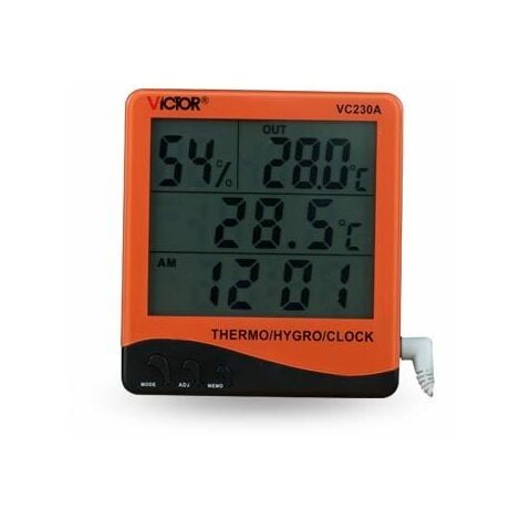 Termometro digital con sonda exterior, higrometro y función de alarma Victor VC230A