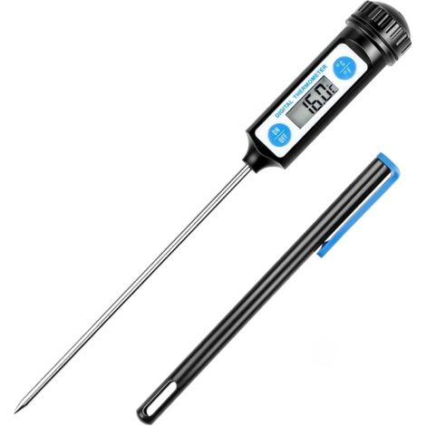 Termómetro digital de cocina, con sonda larga y pantalla LCD, para alimentos como carne, aceite, leche, vino, barbacoa y agua caliente, negro
