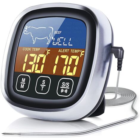 Termómetro digital de cocina LIFCAUSAL 2022 con gran pantalla táctil LCD y sonda larga (lectura instantánea de la temperatura de los alimentos).