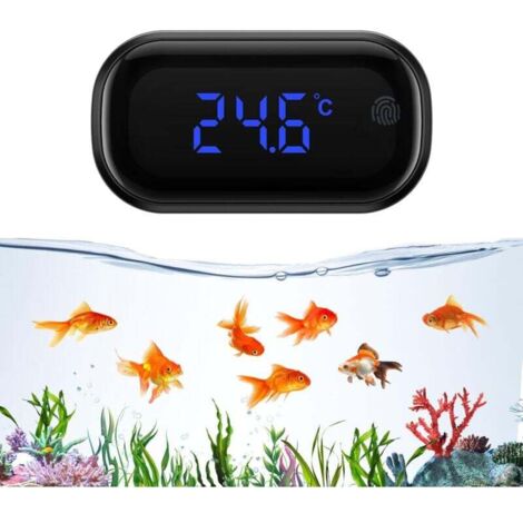 Termómetro digital para acuarios KZQ, de alta precisión ± 0,5 °C, inalámbrico, adhesivo con botones táctiles para acuarios tropicales y salados, pantalla LED, color negro