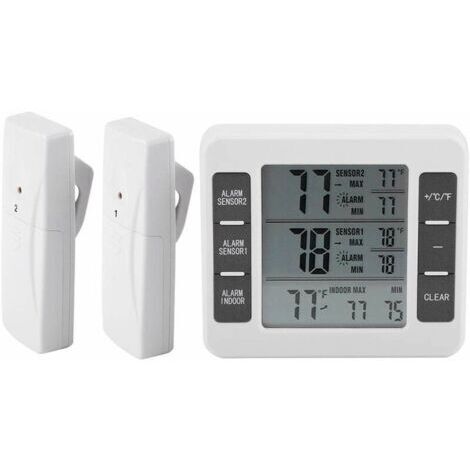 Termómetro digital para refrigerador-congelador con alarma sonora y sensor inalámbrico, indicación de valores mínimos y máximos