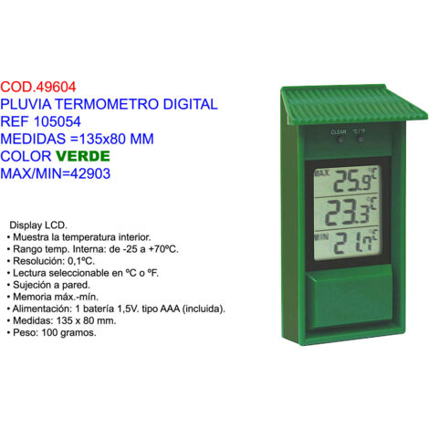 Termómetro Digital Pluvia Verde Max/Min 105054135x80 mm
