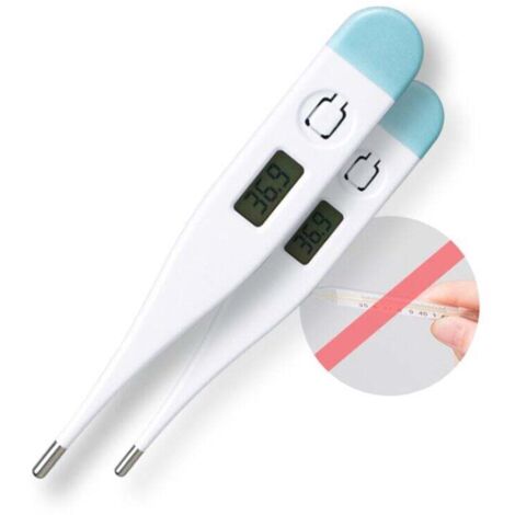 Termometro digitale e corporeo, resistente all'acqua, display LCD con intervallo di misurazione +/- 0,1 ºC, segnale acustico, senza mercurio, senza vetro, colore, blu e bianco, 2 pezzi, Fonepro