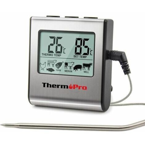 Termometro digitale per carne LaBlanc TP16 con ampio schermo LCD per affumicatore, forno, cucina, dolci, barbecue, griglia - Termometro con timer e sonda di temperatura in acciaio inossidabile