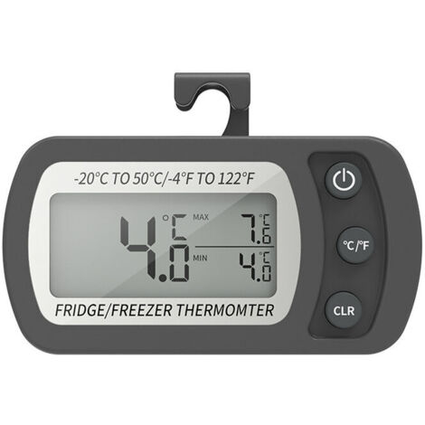 Termometro digitale per frigorifero, display LCD di facile lettura, funzione di registrazione Max/Min, termometro per congelatore impermeabile con gancio, Guazhuni (nero)