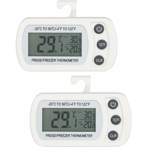Termometro digitale per frigorifero e congelatore da 2 pezzi, temperatura da -20 a 50°C con gancio, display LCD di facile lettura, funzione di registrazione max min