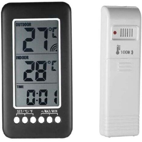 Termometro digitale per interni ed esterni 2 in 1, orologio LCD, termometro ℃/℉, termometro digitale per interni/esterni, misurazione della temperatura con trasmettitore