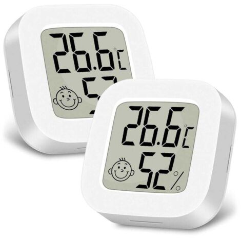 Termómetro e higrómetro de interior, paquete de 2 mini termómetros LCD para el hogar, monitor de temperatura e indicador de humedad, apto para habitaciones infantiles, hogar y oficina (blanco) XXW