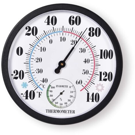 Termometro e igrometro digitale da parete, grande, per interni/esterni, impermeabile, senza batterie, 25 cm