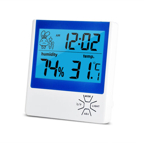 Termometro e igrometro LCD retroilluminato, stazione meteorologica digitale per interni ed esterni con orologio
