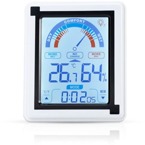 Termometro elettronico bianco - Termometro LCD touch con orologio e misuratore di temperatura, umidità regolabile in gradi Fahrenheit