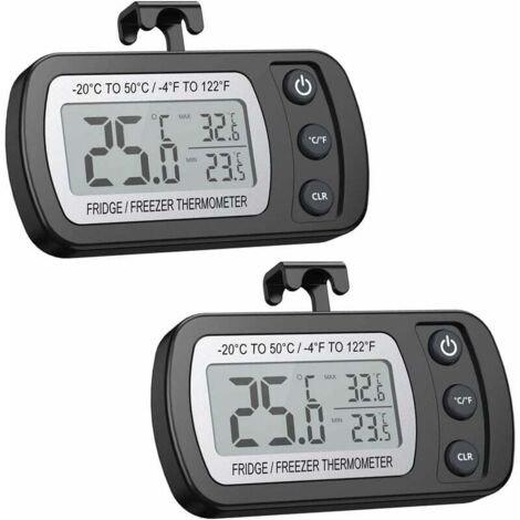 Termometro elettronico per frigorifero da cucina, 2 pezzi, resistente all'umidità e all'acqua, versione aggiornata con magnete e gancio nero (-20 - 50 ℃)