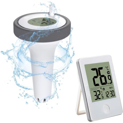 Termómetro flotante para piscina de fácil lectura con monitor de temperatura y humedad interior, resistente al agua IP67, para piscinas, bañeras y estanques de peces.