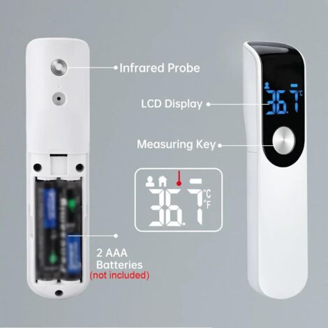 Termometro frontale per neonati e adulti, termometro frontale a infrarossi senza contatto con avviso di febbre, display LCD, lettura istantanea, ℃ / ℉, termometro digitale (nero)
