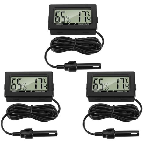 Termómetro higrómetro digital de 3 piezas con sonda externa, medidor de temperatura y humedad para sala de estar, oficina, incubadora de reptiles, aves de corral y reptiles