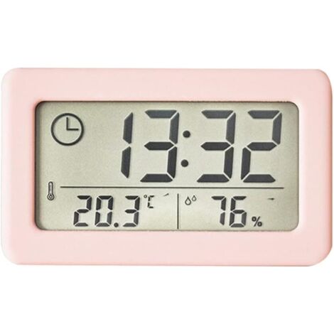 Termómetro higrómetro digital, reloj LCD con pantalla grande de 12/24 horas, para colgar o colocar de pie, delgado, funciona con pilas, ideal para dormitorio y hogar.