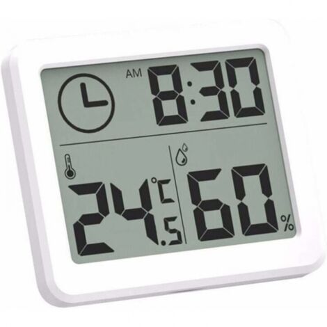 Termómetro higrómetro interior digital, estación meteorológica Reloj despertador LCD C/F Temperatura conmutable Medidor de humedad Montaje en pared y soporte de mesa