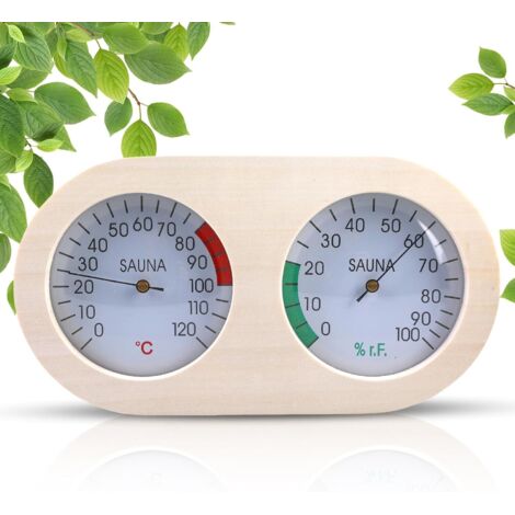 Termómetro higrómetro para sauna 2 en 1: termómetro higrómetro de madera para sauna, accesorio para sauna, resistente al calor, temperatura y humedad perfectas para sauna.