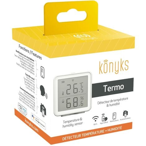 Termometro-igrometro collegato - Konyks Termo - Wi-Fi- comunica con  radiatore e termostato collegato ecc. per regolare l'umidità e la  temperatura, compatibile con Alexa e Google Home, Tuya