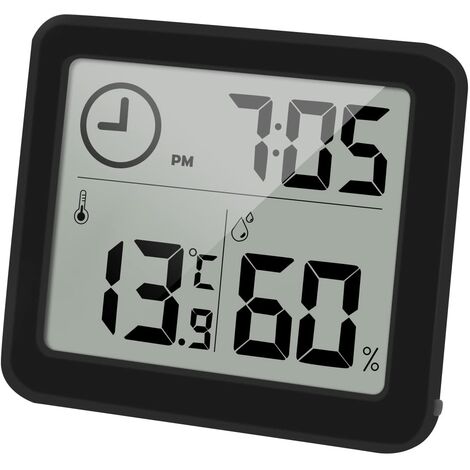 Termometro/igrometro digitale Ampio display LCD da 3,2 Monitor della temperatura  ambiente interno e misuratore di umidità Indicatore di umidità e temperatura  con orologio (nero)