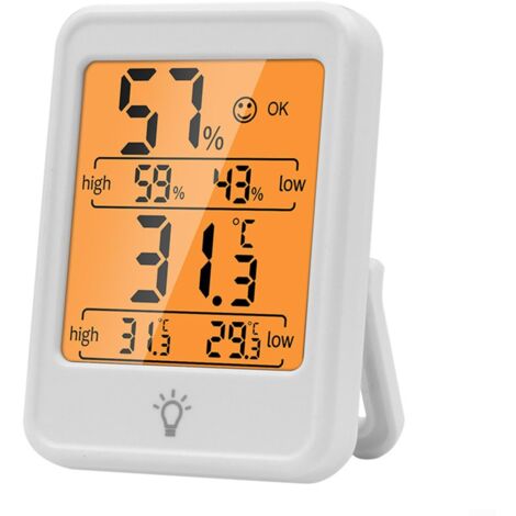 Termometro igrometro digitale, ampio display retroilluminato, misuratore di temperatura e umidità per interni, per casa, ufficio, giardino, soggiorno (bianco)