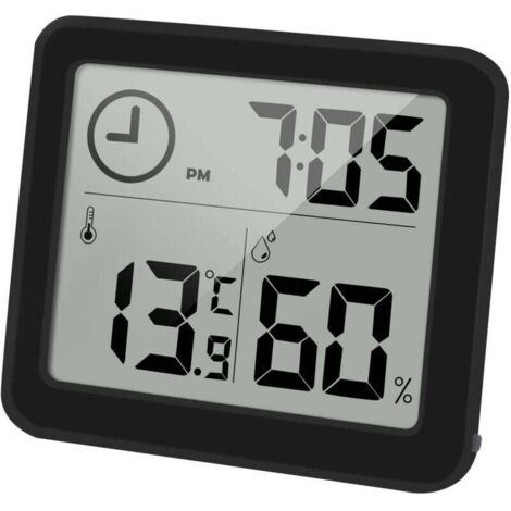 Termometro/igrometro digitale con ampio display LCD da 3,2", misuratore di temperatura e umidità per ambienti interni, indicatore di umidità e temperatura con orologio (nero)