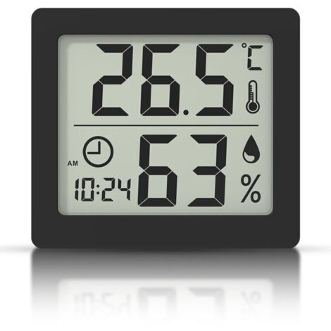 Termometro/igrometro digitale con ampio schermo LCD da 3,1”, monitor di temperatura e umidità ambiente interna con orologio (nero)