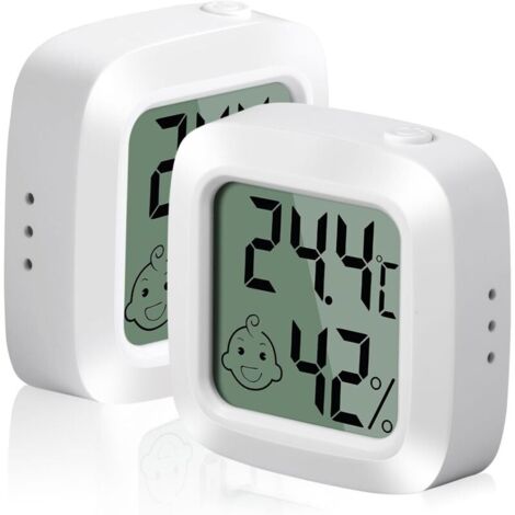 Termometro-igrometro digitale per interni, piccolo e ad alta precisione, in 2 pezzi, con indicatore di comfort per ufficio e camera da letto